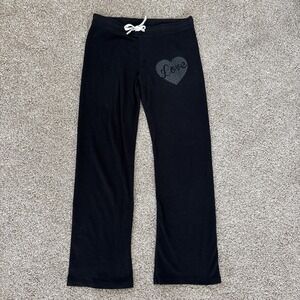 Vintage Express Love Women's S Heart Black Drawstring Sweatpant Joggers Open Leg